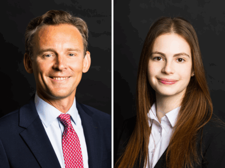 Portrait of Edward Cumming KC and Niamh Davis barristers at XXIV Old Buildings